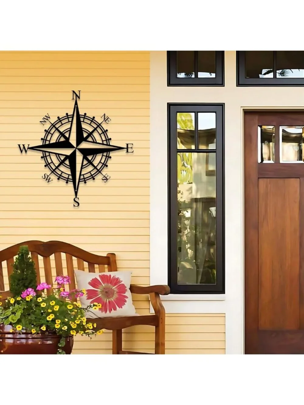 Nautical Compass Black Metal Wall Art | Beach Theme Home Decor Accent